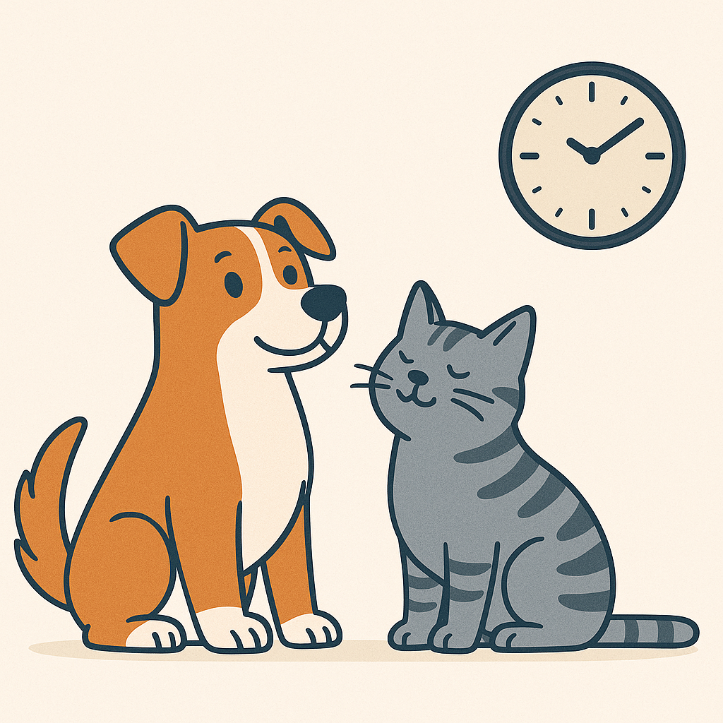 Dog and cat looking at a clock – do pets understand time